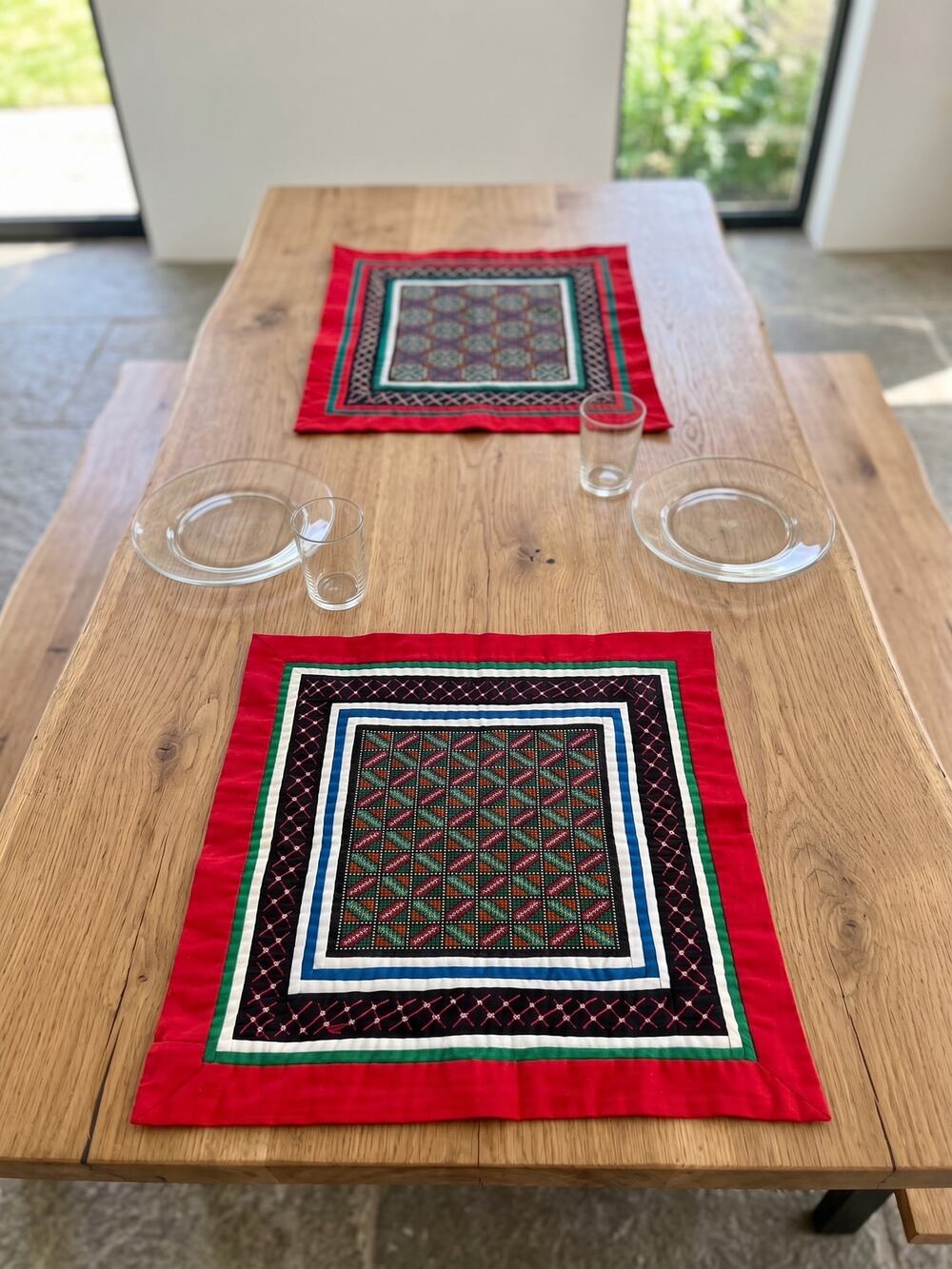 Pair Vintage Hmong Pa Dau Embroidery Textile Wall Art Centerpieces Hand Stitched